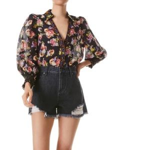 Alice + Olivia Silk Blend Cosima Floral Print Blouse